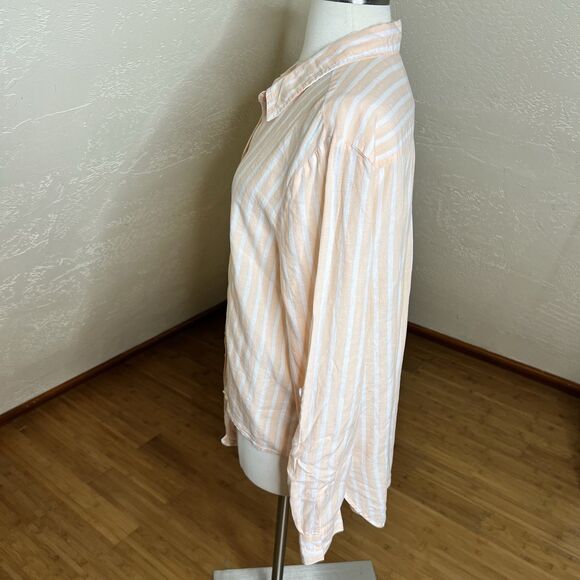 3/$30 Lola River Shirt Size Large Orange White Striped Tie Front Tencel Linen - Picture 11 of 11